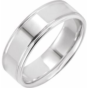 14K White Gold Polished 7 Mm Polished Comfort-Fit Grooved Band Size 10