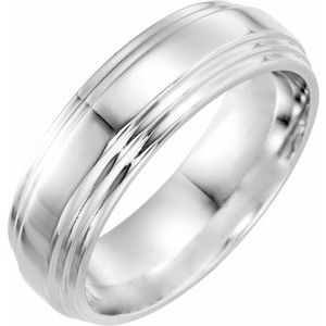 14K White Gold Polished 7 Mm Polished Double Stepped-Edge Comfort Fit Band Size 11