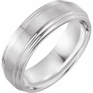 14K White Gold Satin/Polished 7 Mm Polished Double Stepped-Edge Comfort-Fit Band With Satin Finish Size 12