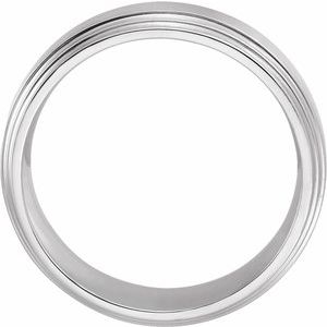 18K Yellow Or White Or Rose Gold Satin/Polished Double Stepped-Edge Comfort-Fit Flat Band