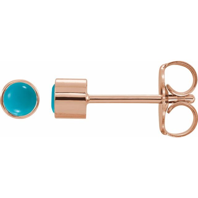 14K Yellow Or White Or Rose Gold 3Mm Round Friction Back Polished Natural Turquoise Bezel-Set Earrings