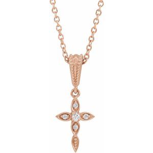 14K Rose Gold Round 1.5Mm Gh I1 .03 Ctw Natural Diamond Petite Vintage-Inspired Necklace, Length: 18 In