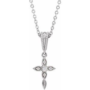 14K White Gold Round 1.5Mm Gh I1 .03 Ctw Natural Diamond Petite Vintage-Inspired Necklace, Length: 18 In