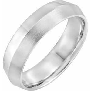 14K White Gold 6 Mm Polished Knife-Edge Comfort-Fit Band With Satin Finish Size 9