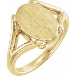 14K Yellow Gold Oval 13.23 X 8.66 Mm Brush Polished Signet Ring Size 7