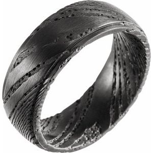 Damascus Steel Flat Black Patterned Band