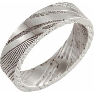 Damascus Steel Polished Flat Patterned Band