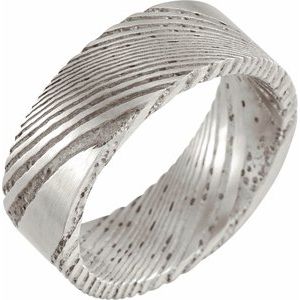 Damascus Steel Polished Flat Patterned Band