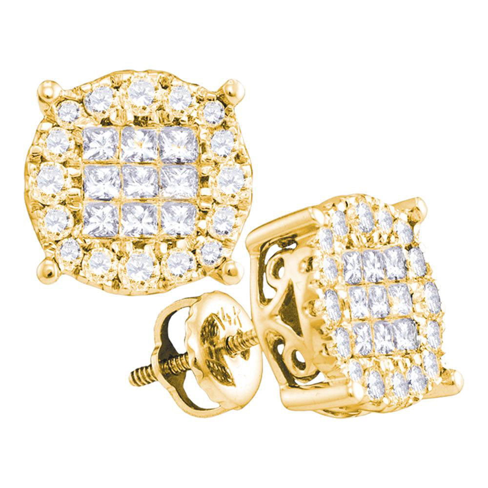 14K White Or Yellow Gold Womens Princess Diamond Fashion Cluster Earrings