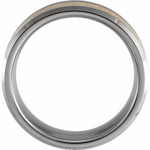 Tungsten 8 mm Beveled-Edge Imitation Gold Meteorite Inlay Comfort-Fit Flat Band