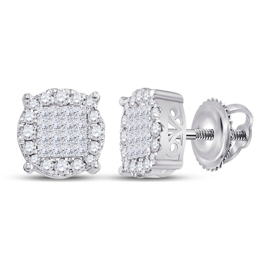 14K White Gold Womens Princess Diamond Fashion Cluster Earrings 1 Cttw