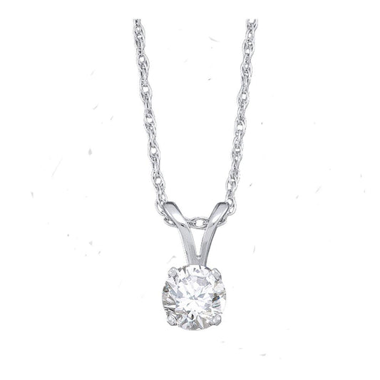 14K White Gold Womens Round Diamond Solitaire Pendant 1/5 Cttw