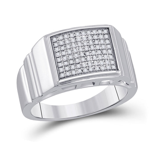 Sterling Silver Mens Round Diamond Square Ring 1/4 Cttw, Mens Size: 7-13