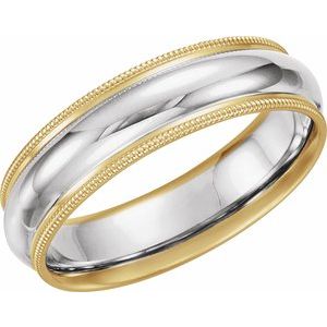 14K Yellow/White/Yellow Gold 5 Mm Polished Comfort-Fit Band With Milgrain Size 11.5
