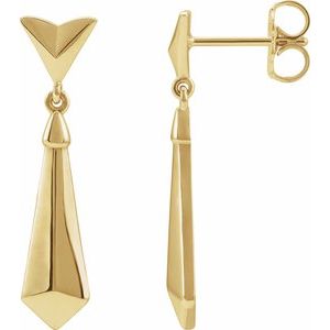 14K Yellow Gold 27.2 X 6.3 Mm Pair Friction Backs Included Polished Geometric Dangle Earring With Backs