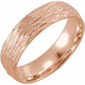 14K Rose Gold 6 Mm Polished Tree Bark Patterned Comfort-Fit Band Size 11