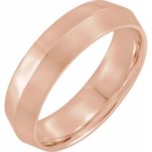14K Rose Gold 6 Mm Polished Knife-Edge Comfort-Fit Band With Satin Finish Size 10