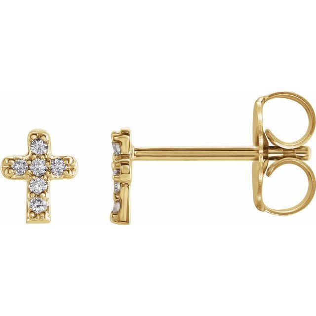 14K White Or Yellow Gold 1 Mm Round Friction Back Polished .06 Ctw Natural Diamond Youth Cross Earrings