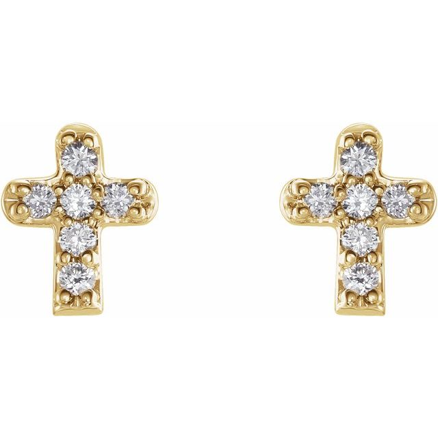 14K White Or Yellow Gold 1 Mm Round Friction Back Polished .06 Ctw Natural Diamond Youth Cross Earrings