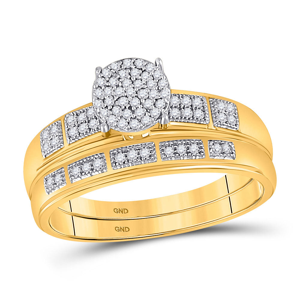 10K Yellow Gold His Hers Round Diamond Cluster Matching Wedding Set 1/3 Cttw, Womens Size: 5-10, Mens Size: 7-13