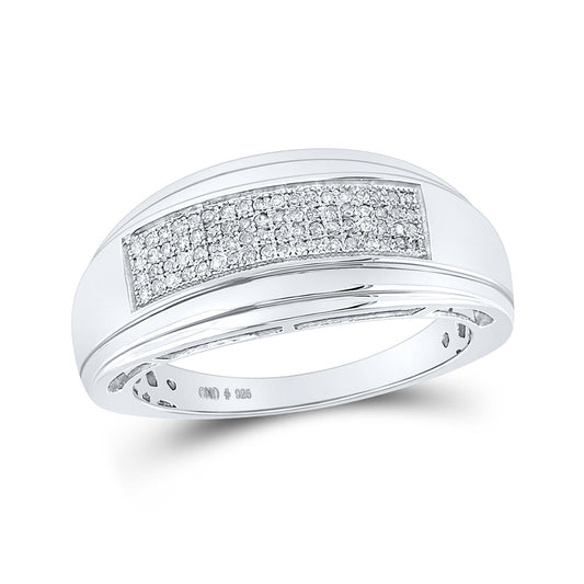 Sterling Silver Mens Round Diamond Wedding Pave Band Ring 1/5 Cttw, Mens Size: 7-13
