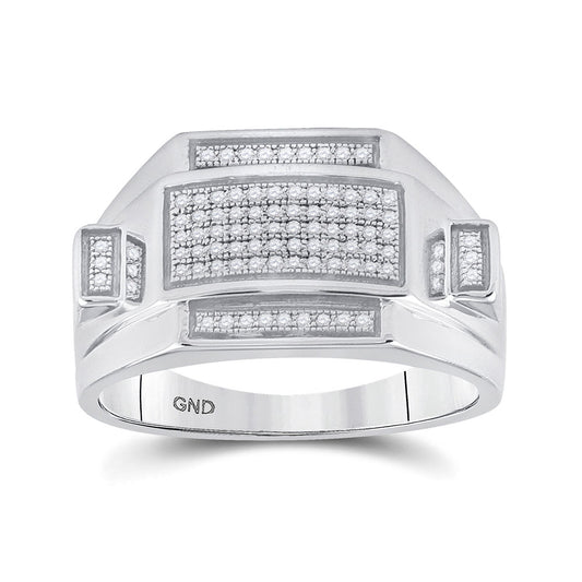 Sterling Silver Mens Round Diamond Rectangle Cluster Ring 1/4 Cttw, Mens Size: 7-13