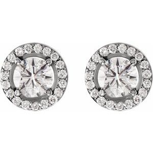 14K White Gold Round 6 Mm 1 5/8 Ctw Lab-Grown Diamond Halo-Style Earrings