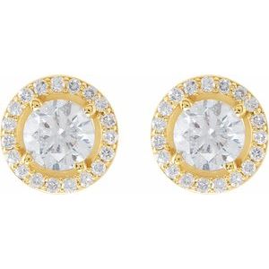 14K Yellow Gold Round 6 Mm 1 5/8 Ctw Lab-Grown Diamond Halo-Style Earrings