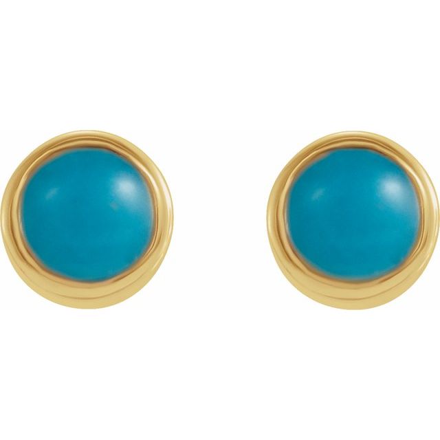 14K Yellow Or White Or Rose Gold 3Mm Round Friction Back Polished Natural Turquoise Bezel-Set Earrings