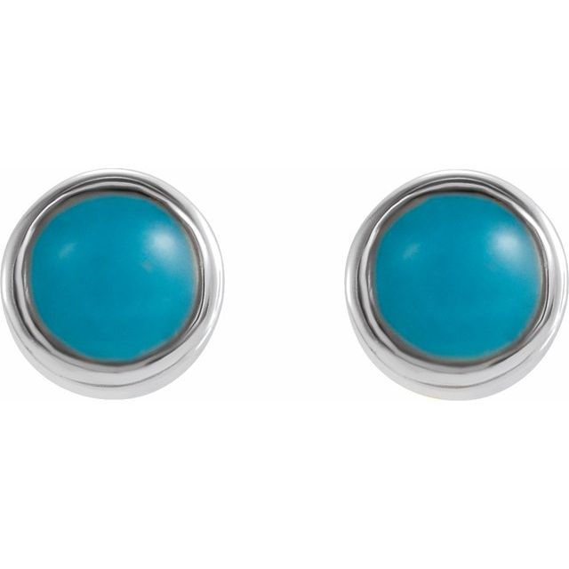 14K Yellow Or White Or Rose Gold 3Mm Round Friction Back Polished Natural Turquoise Bezel-Set Earrings