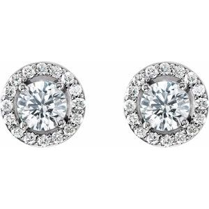 14K White Gold Round 5 Mm 1 1/3 Ctw Lab-Grown Diamond Halo-Style Earrings