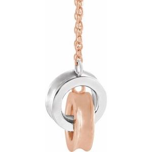 14K Rose/White Gold 13.19 X 7 Mm 18 In Polished Interlocking Rings Necklace