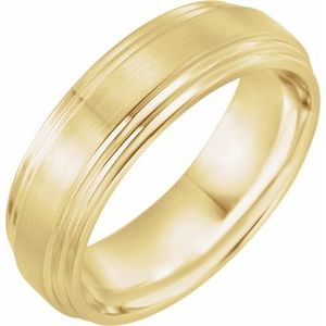 14K Yellow Gold Satin/Polished 7 Mm Polished Double Stepped-Edge Comfort-Fit Band With Satin Finish Size 10.5