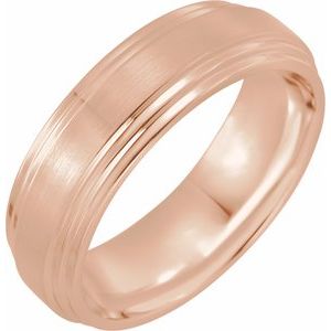 14K Yellow Or White Or Rose Gold Satin/Polished Double Stepped-Edge Comfort-Fit Flat Band