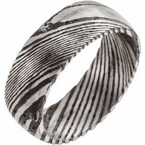 Damascus Steel 8 mm Half Round Comfort-Fit Band