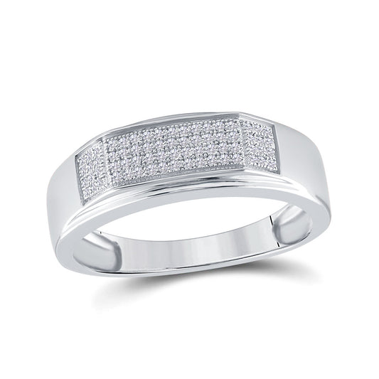 Sterling Silver Mens Round Diamond Wedding Band Ring 1/5 Cttw, Mens Size: 7-13