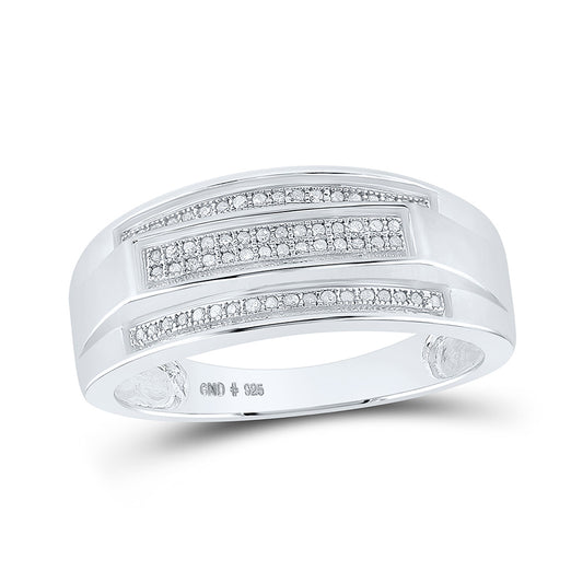 Sterling Silver Or Yellow-Tone Sterling Silver Mens Round Diamond Band Ring 1/5 Cttw, Mens Size: 7-13