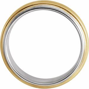 14K Yellow White Gold Brush 10.5 6 Mm Polished Edged Band With Brushed And Polished Finish Size 10.5