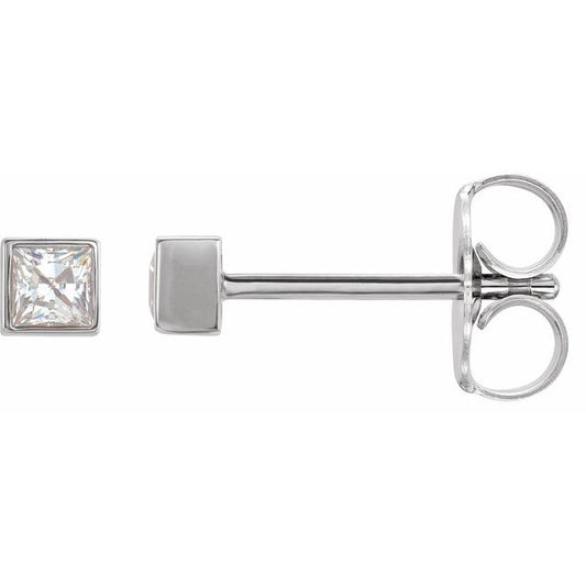 14K White Gold Square 4 X 4 Mm Friction Back Polished 5/8 Ctw Natural Diamond Bezel-Set Earrings