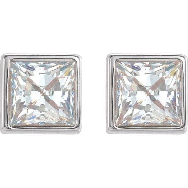 14K White Gold Square 4 X 4 Mm Friction Back Polished 5/8 Ctw Natural Diamond Bezel-Set Earrings