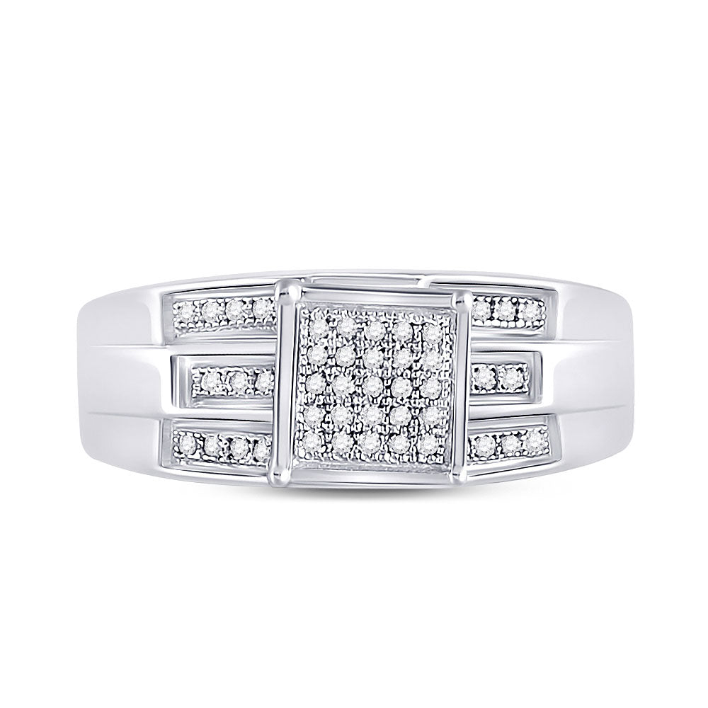 Sterling Silver Round Diamond Square Bridal Wedding Engagement Ring 1/8 Cttw, Womens Size: 5-10