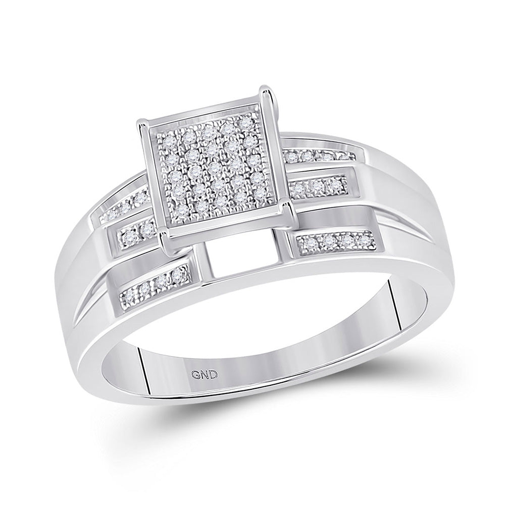 Sterling Silver Round Diamond Square Bridal Wedding Engagement Ring 1/8 Cttw, Womens Size: 5-10