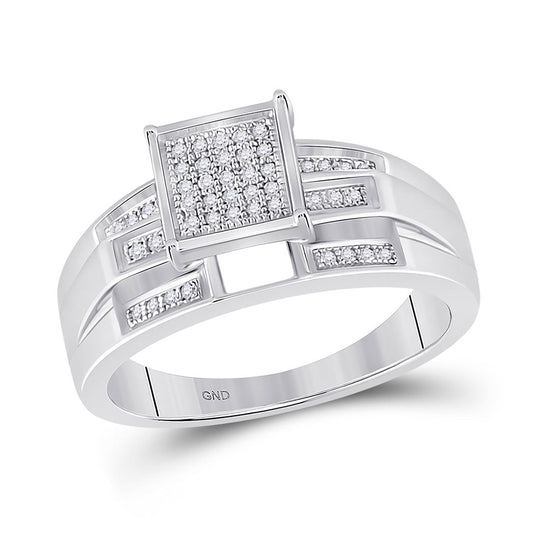Sterling Silver Round Diamond Square Bridal Wedding Engagement Ring 1/8 Cttw, Womens Size: 5-10