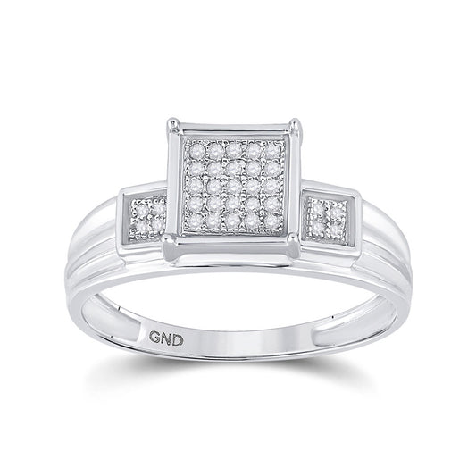 Sterling Silver Womens Round Diamond Square Cluster Ring 1/10 Cttw, Womens Size: 5-10