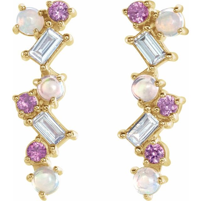 14K Yellow Or Yellow Gold Pair Friction Back Polished Natural Multi-Gemstone And 1/10 Ctw Natural Diamond Bar Earrings