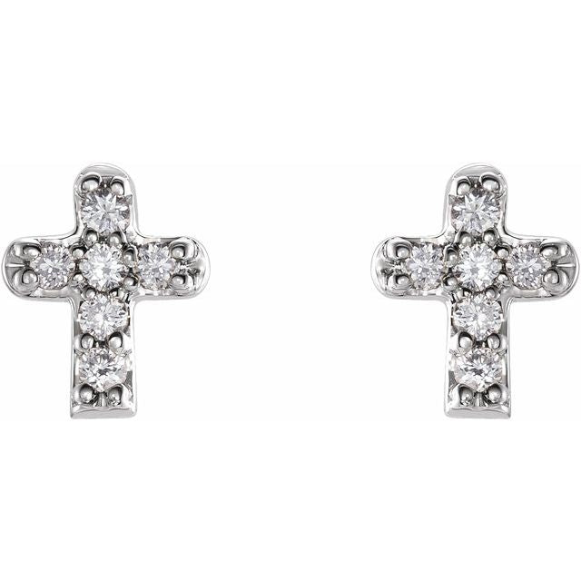 14K White Or Yellow Gold 1 Mm Round Friction Back Polished .06 Ctw Natural Diamond Youth Cross Earrings