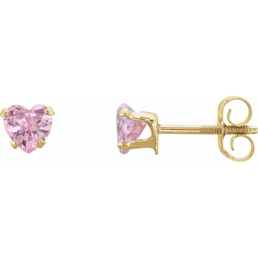 14K Yellow Gold Heart 4 X 3.5 Mm Threaded 4-Prong Polished Heart Earrings With Backs