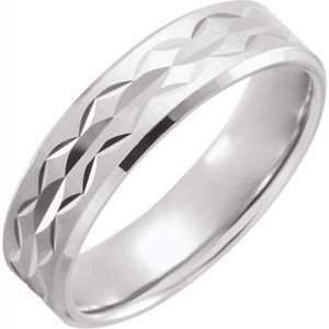 14K White Gold 6 Mm Polished Comfort-Fit Patterned Band With Satin Finish Size 10.5