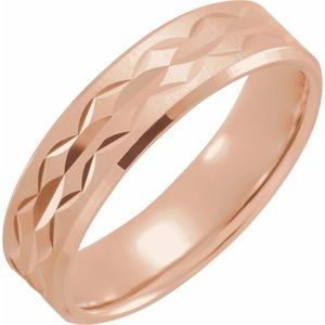 14K Rose Gold 6 Mm Polished Comfort-Fit Patterned Band With Satin Finish Size 10