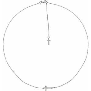 14K White Gold Round 1.3Mm G-I I1 .01 Ct Natural Diamond Sideways Cross Necklace, Length: 18 In